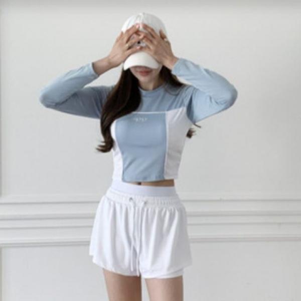 래쉬가드 상의 비치웨어 지퍼 팬츠 여성 비니키 긴팔 바지 크롭탑 수영복 래쉬가드 세트 크롭 레쉬가드