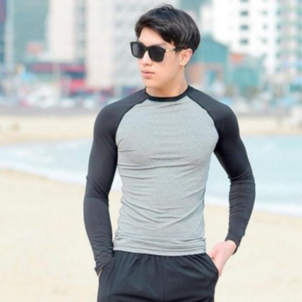 래쉬가드 수영복 상의 긴팔 래쉬가드 남성 그레이블랙