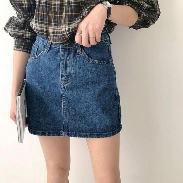 데님 미니 스커트 하이웨스트 슬림 캐주얼 청치마