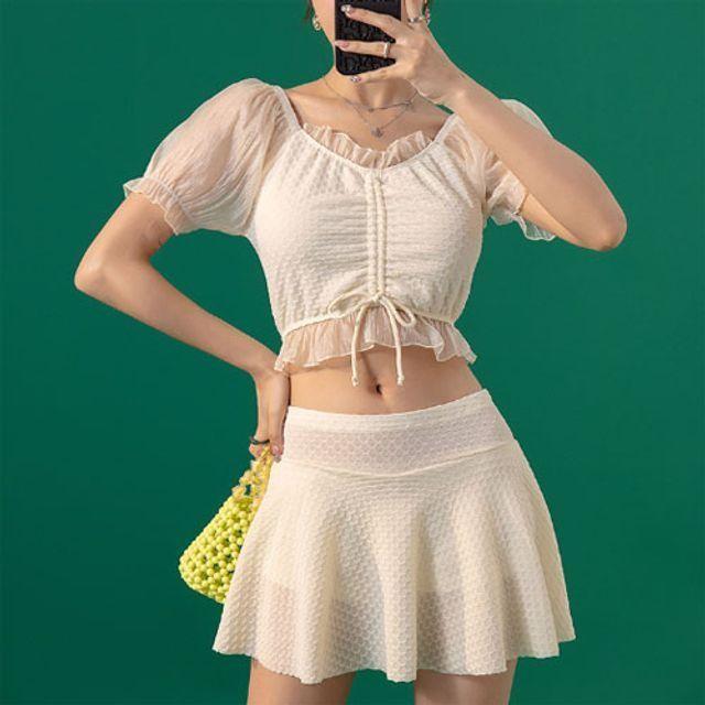 EM] 퍼프 쉬폰 미들 스트링 투피스 수영복 비키니