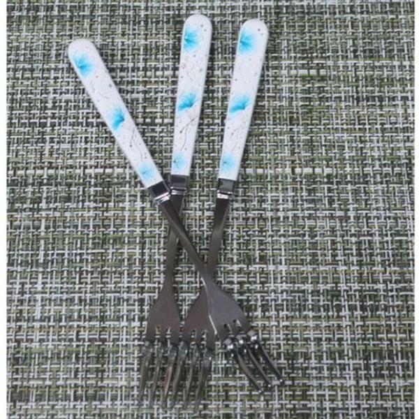 블루 홀로그램 스텐포크 3P 커트러리 식기 과일 브런치 티포크 다용도
