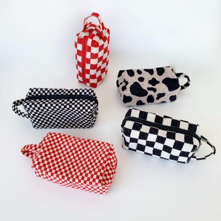 파우치 체크 가방 파우치 파우치 벨벳 화장품 휴대용