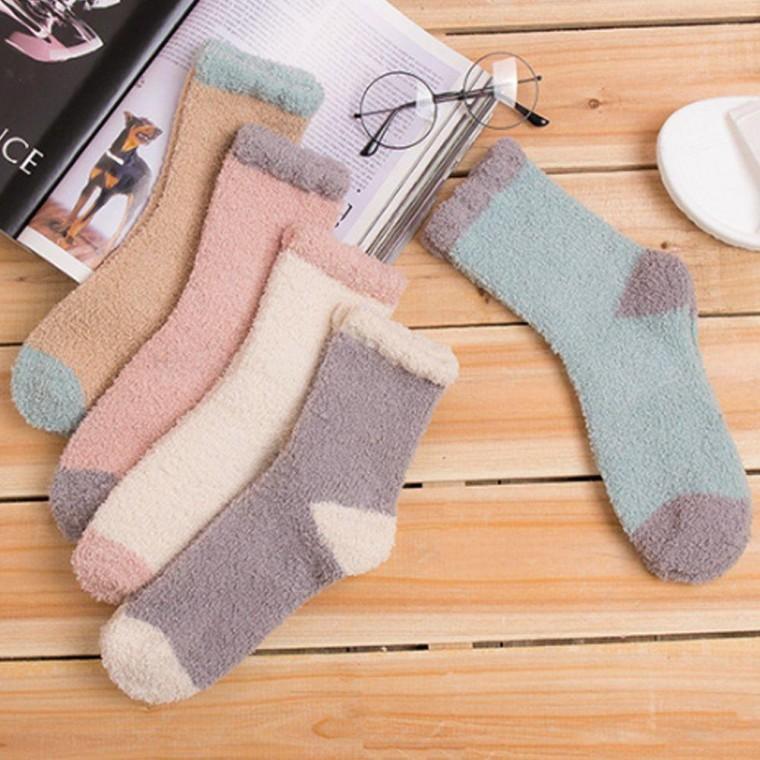 방한양말 수면 여성 포인트 배색 5컬러 보온양말 양말