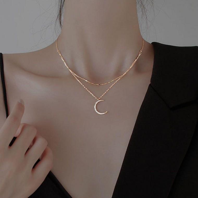 목걸이 2줄 팬던트 믹스체인 초승달 모양 C목걸이