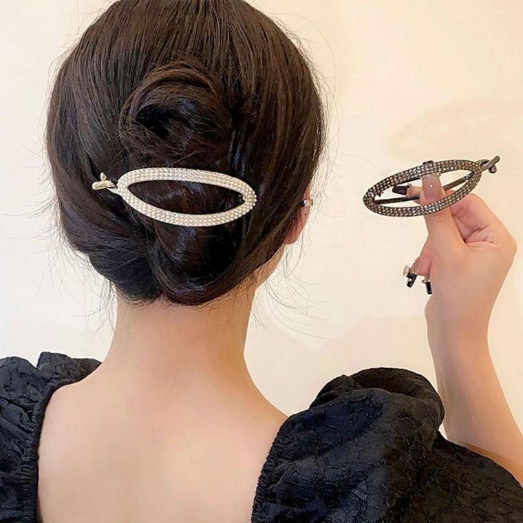 오벌 포인트 큐빅 헤어핀 반짝이는 진주 큐빅으로