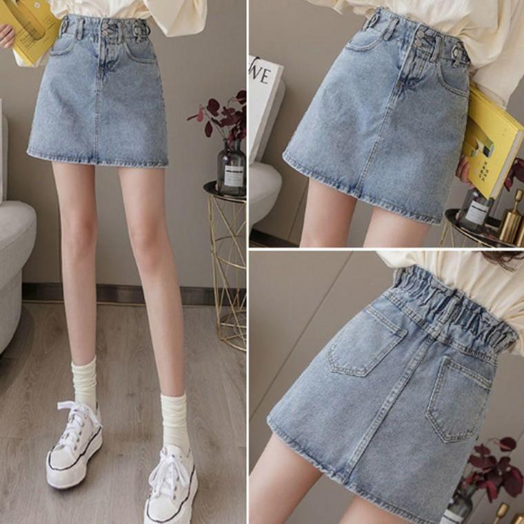 하이웨스트 밴딩 데님 미니스커트 스커트 워싱데님