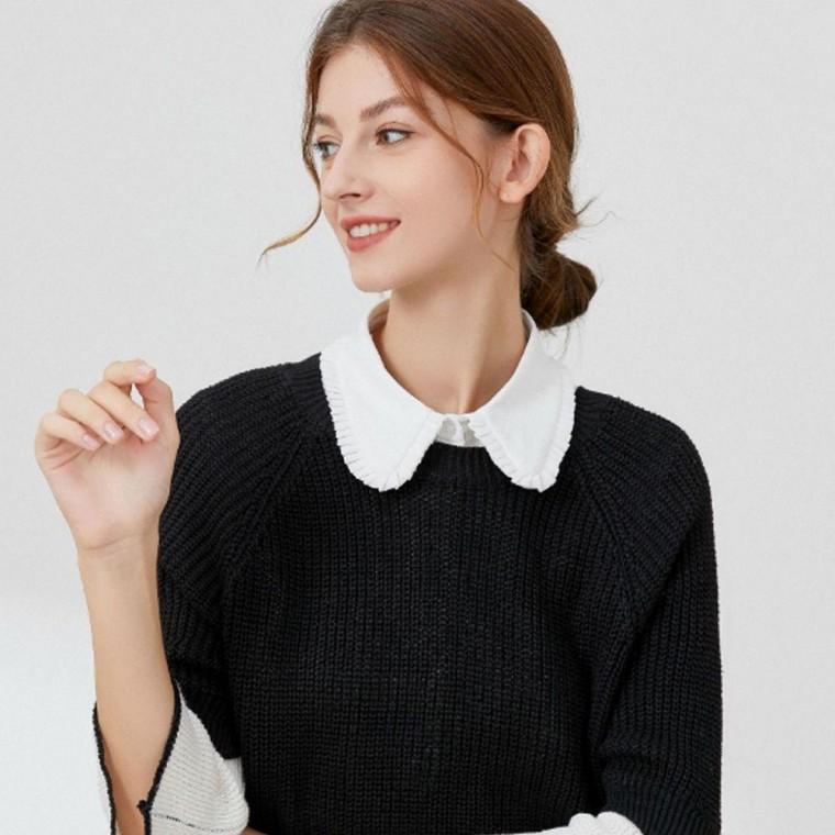 사이드 넥카라 포인트 플 페이크 셔츠 이너 패턴