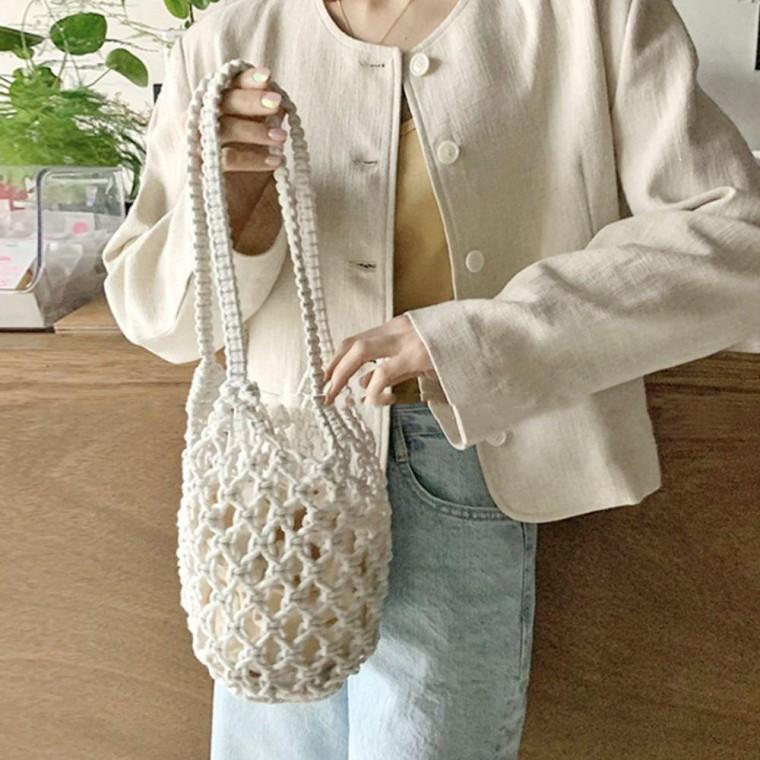 여성 데일리 토트숄더 3컬러 네트 가방 원통형 그물