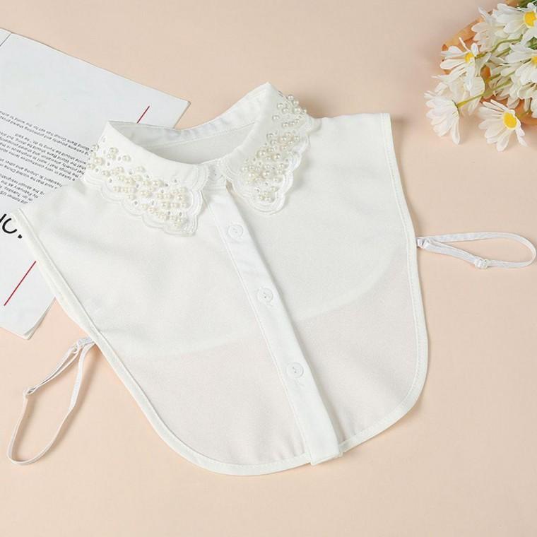 포인트 카라 진주 장식 이너셔츠 넥카라 자수 페이크