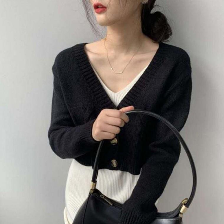 베이직가디건 브이넥 니트 가디건 가디건 꽈배기 크롭