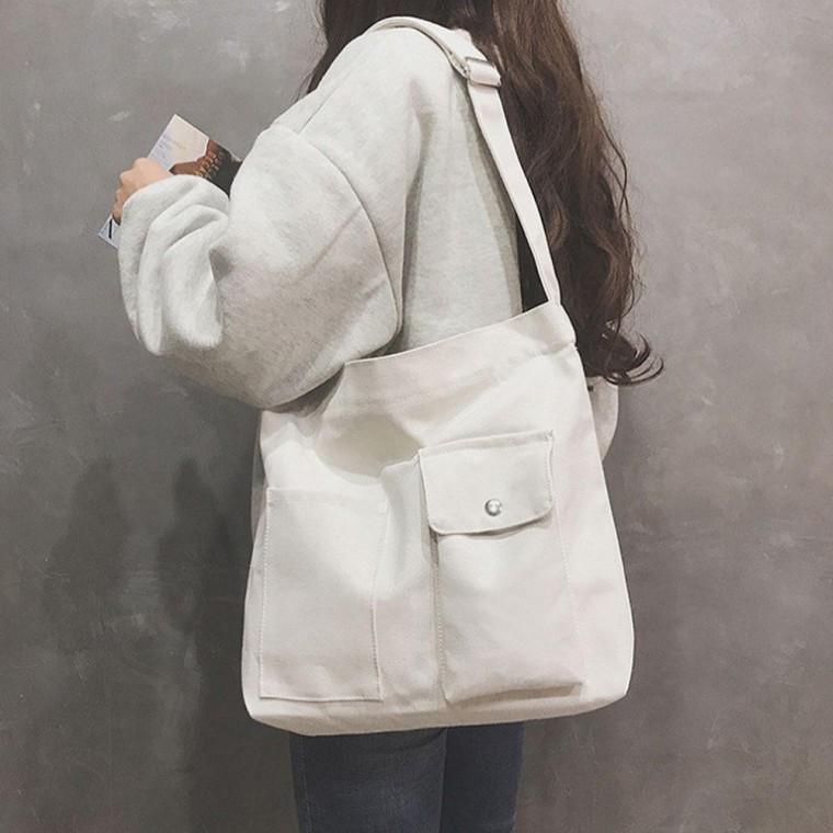 학생가방 데일리 숄더 투포켓 2컬러 크로스백 캔버스