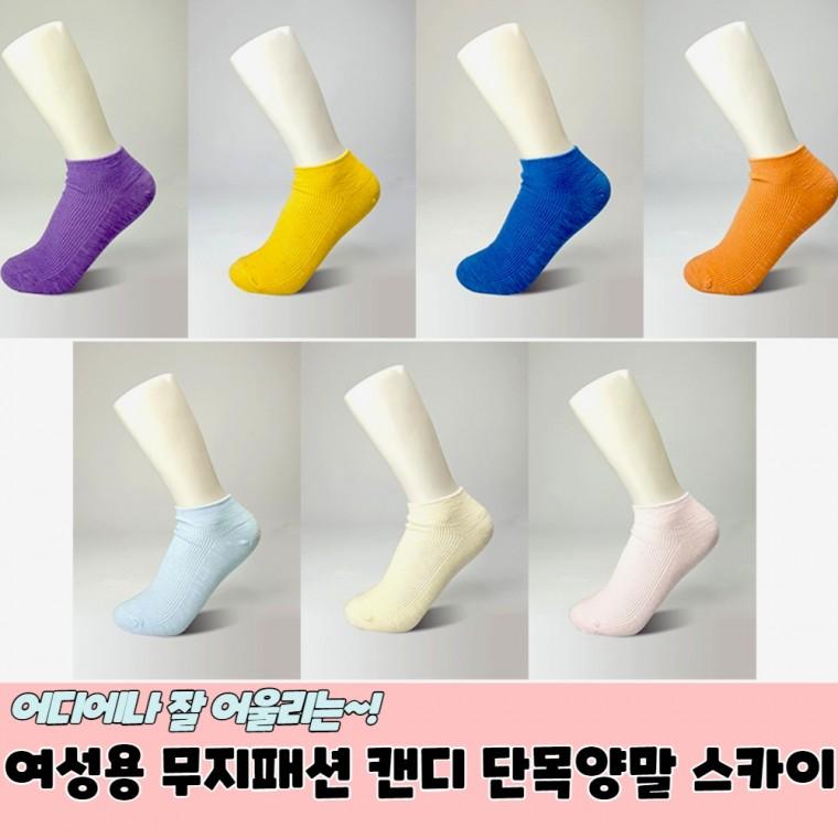 JPA 여성용 무지패션 캔디 단목양말 스카이