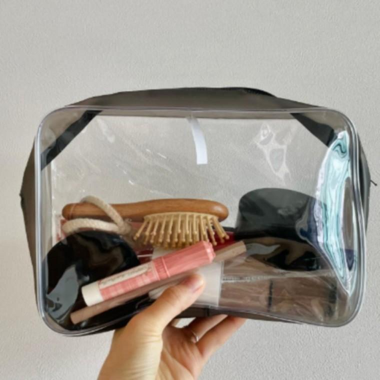 21x15 휴대용 사각 PVC 투명 파우치 지퍼 이너백 보관 가방 여행 목욕 수영 용품 화장품