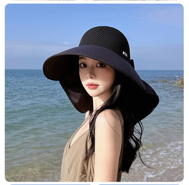 [지앤지]LI 여름 벙거지썬캡 바캉스모자 목도리 탈부착 챙넓은 모자