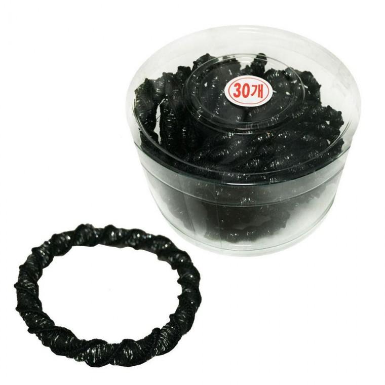코사지통 30P 머리끈 헤어밴드 꽈배기 반짝검정고무줄