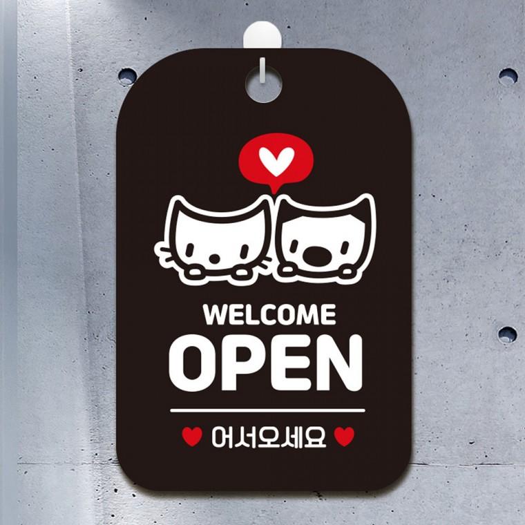 WELCOME OPEN 걸이형 사각안내판 알림판 블랙