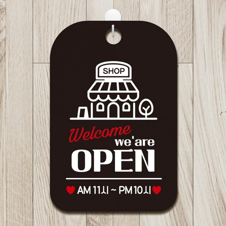 OPEN AM11시-PM10시 걸이형 사각안내판 알림판 블랙