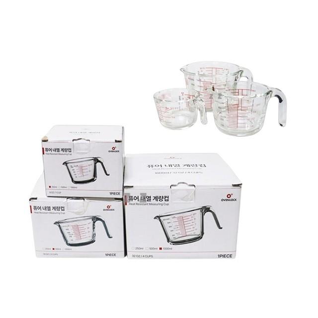 내열 유리 계량컵 - 중 500ml 눈금컵 용량측정 조리용계량컵 유리계량컵 소분컵 용량표시컵 내열계량컵
