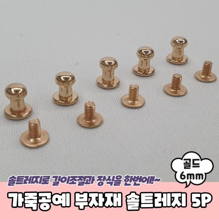 JPA 가죽공예 부자재 단추 솔트레지 골드 6mm 5P