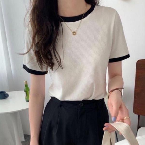베르 여성 단가라 반팔 티셔츠 데일리룩 반팔티 꾸안꾸룩 기본티