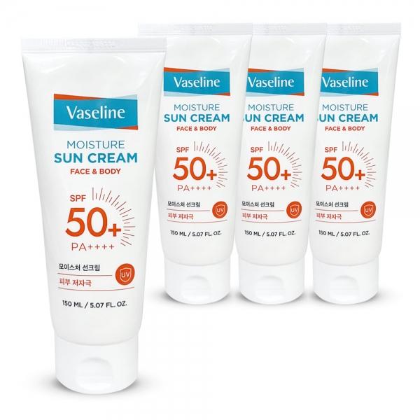 바세린 페이스 앤 바디 모이스처 선크림 150ml SPF50+ PA++++ 4개