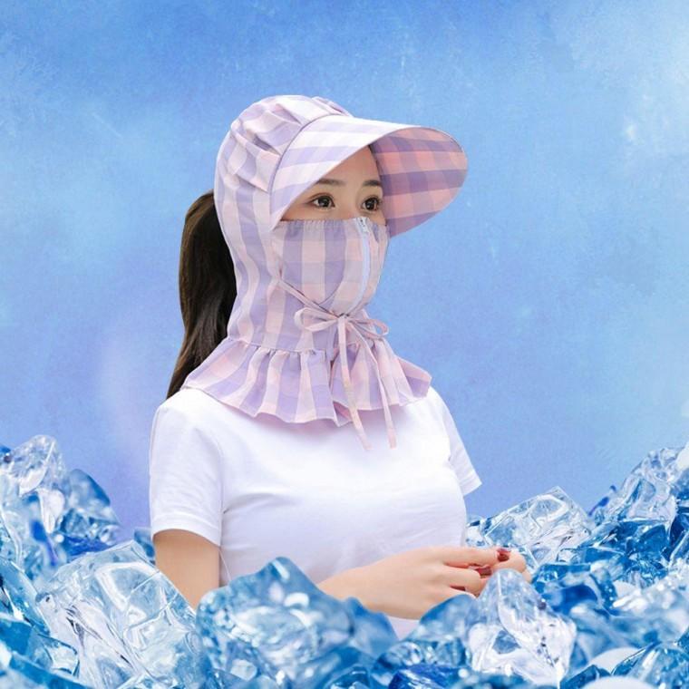 넥지퍼 그늘막 썬캡 마스크 햇빛 차단 가리개 프릴 체크 스포츠 여성썬캡 등산 모자 여자