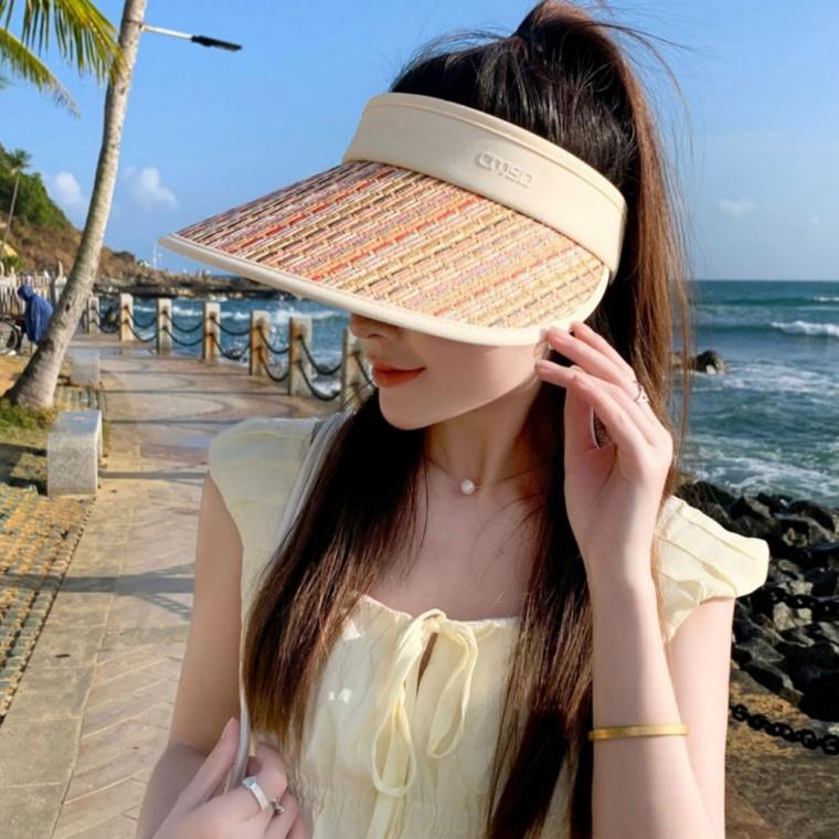 컬라풀 밀짚무늬 챙 햇빛 차단 데일리 여름 여성 썬캡