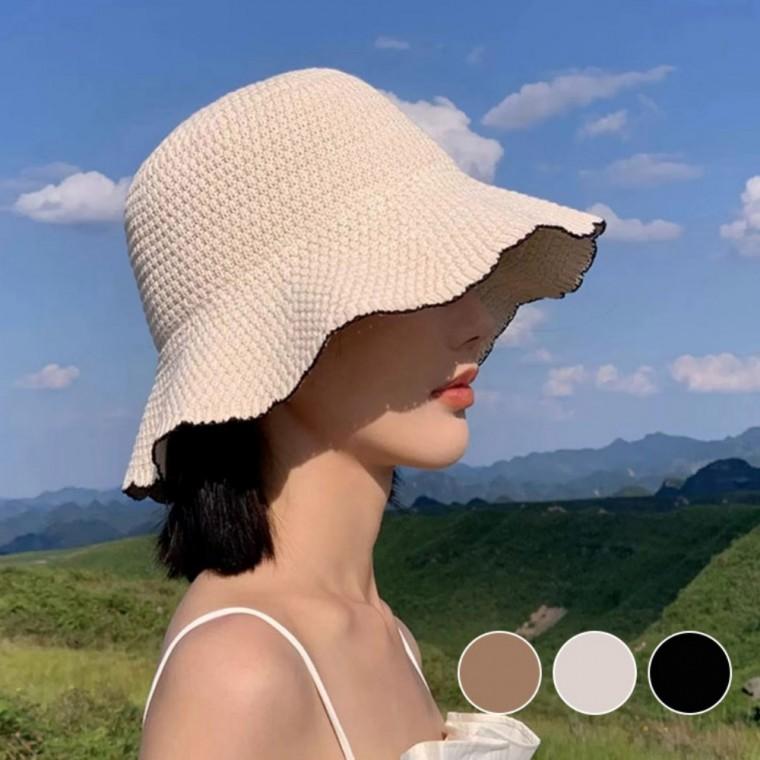 끝단 배색 플라워 데일리 여름 여성 버킷햇
