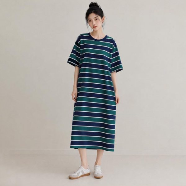 가벼운 롱치마 데일리룩 스트라이프 원피스 산뜻한 배색