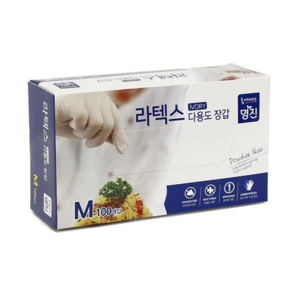 명진 라텍스 장갑 M 100매입 / 24*19cm