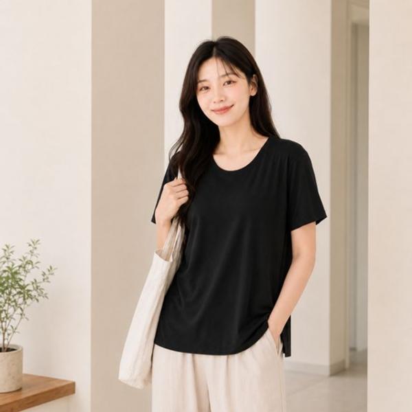 ID-1008908 노와이어 홈웨어 티셔츠 브라캡 반팔티 여성 일체형컵