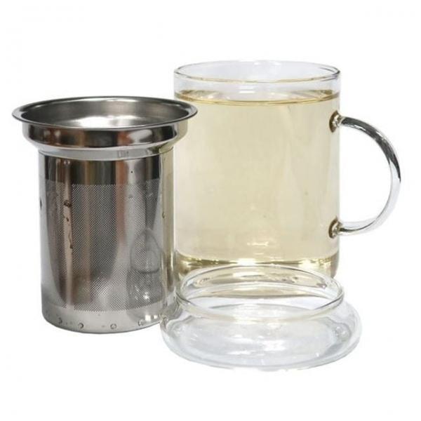 스텐필터 유리 머그컵 400ml 녹차 거름망 찻잔 물잔 홈카페