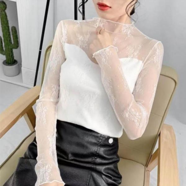 티셔츠 망사 레이어드 그물티 반목 물결 목폴라 이너 레이어드 여자 이너티