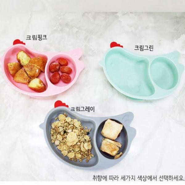 실리콘 대코 꼬꼬흡착식판2구 미니식판 유아식판 기 어린이 영 유아 식판