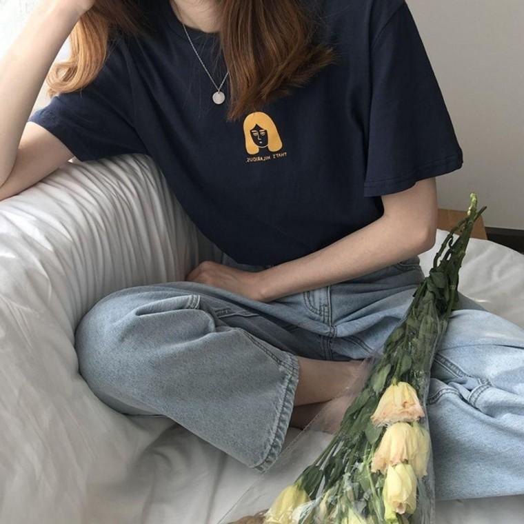 HL 단발머리 여성 반팔 박스 티셔츠