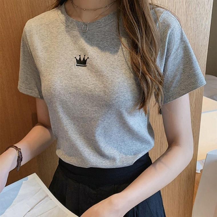 HL 왕관 슬림 라운드넥 반팔 티셔츠