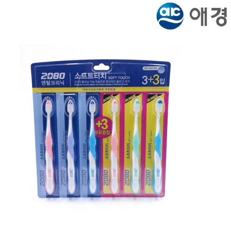 애경 치아관리 구강관리 소프트터치 칫솔 6개입 양치질 혼합 이중미세모