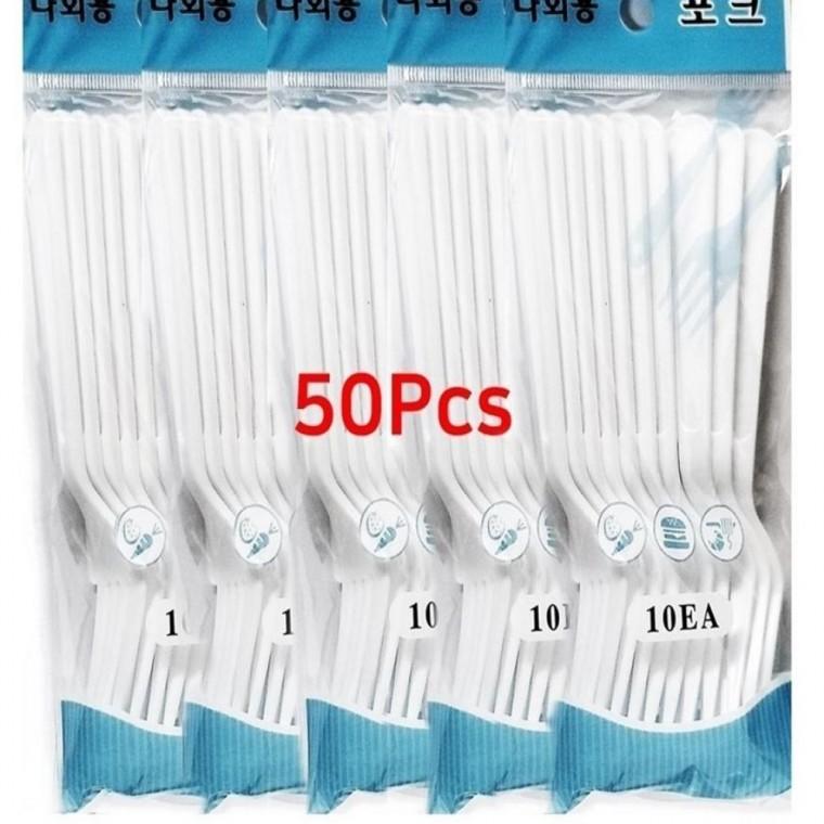 50P+포크 숟가락 50P 일회용 야외용품 플라스틱수저 다회용수저
