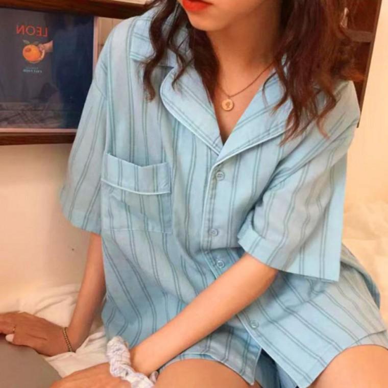 셔츠 잠옷 반팔 홈웨어 반바지 여름 세트 단추 파자마 인견잠옷 레이온잠옷