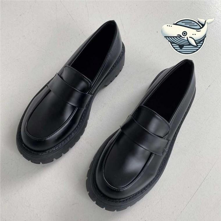가죽 올블랙 여성용 데일리 멋스러운 로퍼