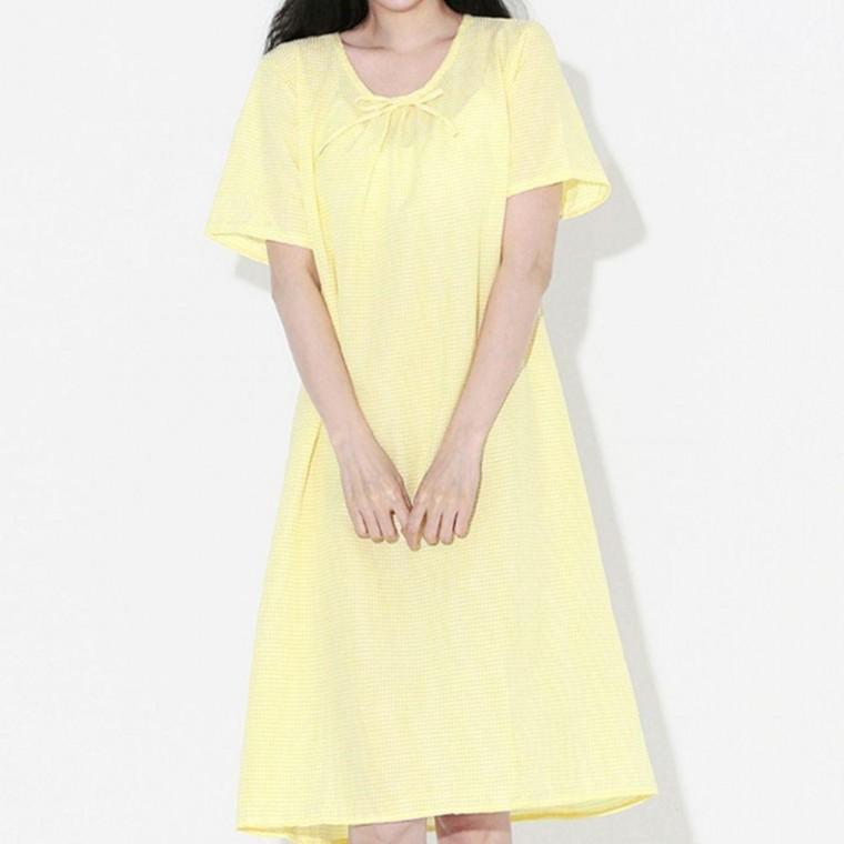 SU] 여성 리본끈 폭염 여름 홈웨어 반팔 원피스