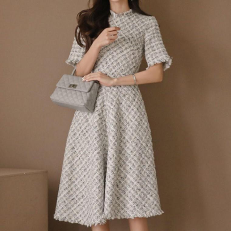 SU] 단정한 원피스 맞선 경조사 데이트 반팔 트위드
