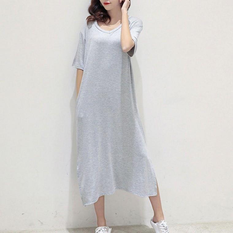 SU] 여름 편한 외출 브이넥 데일리 여자 반팔 원피스