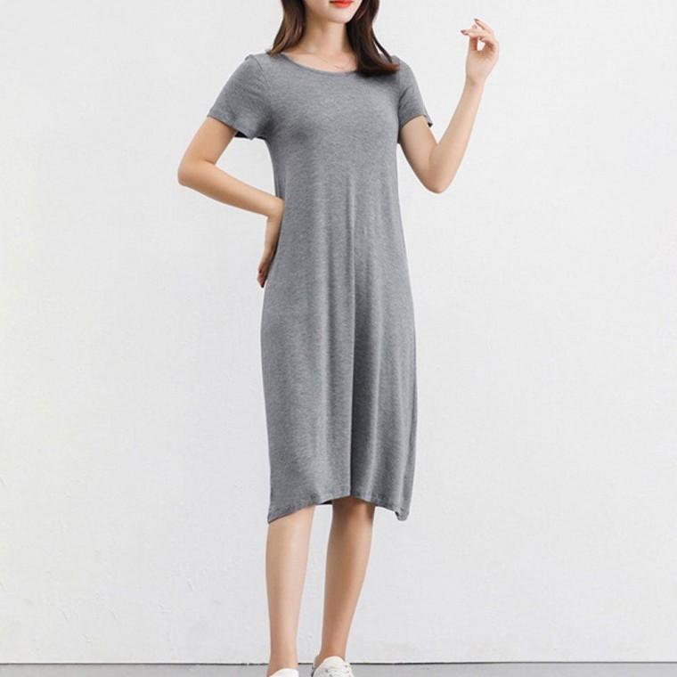 SU] 여름 라운드 반팔 원피스 치마 데일리 여자 홈웨어