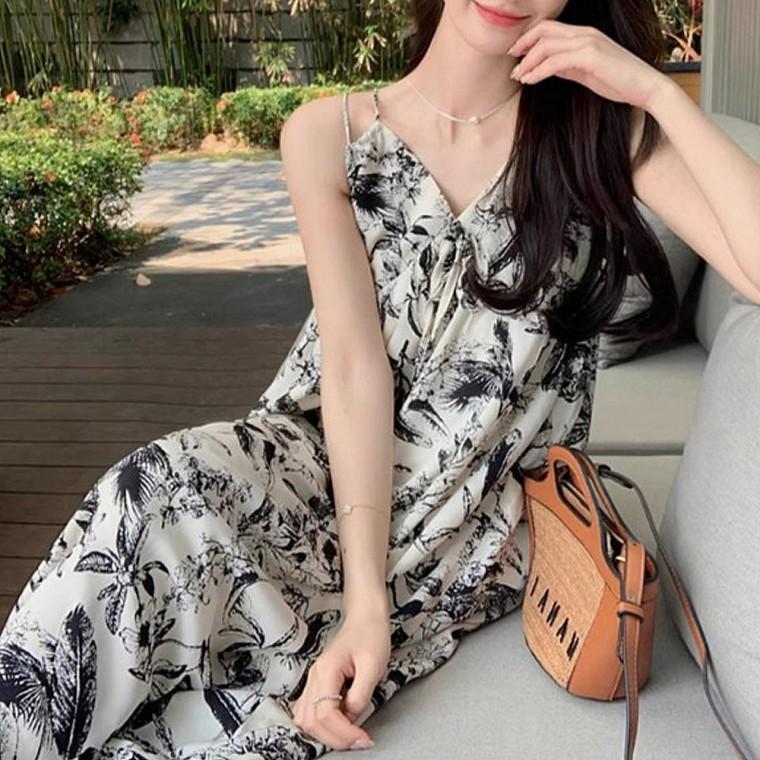 여름 민소매 여성 휴양지룩 롱원피스