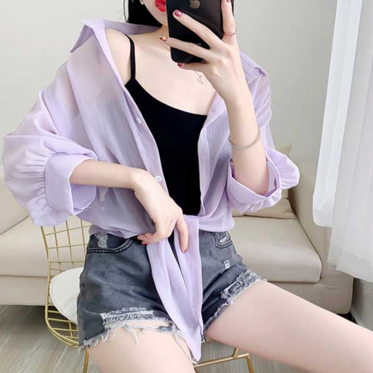 긴팔 여성 매듭 블라우스 허리 여름 데일리 셔츠 얇은