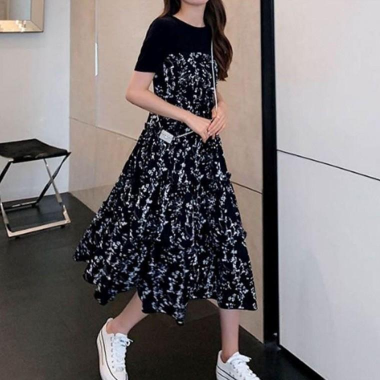플라워패턴 여자 반팔 원피스 바캉스룩 휴양지룩