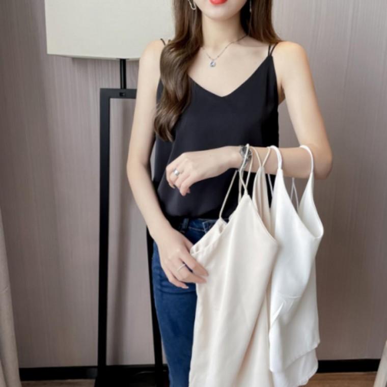 여성 민소매 티셔츠 백 더블 스트랩 포인트 여자나시
