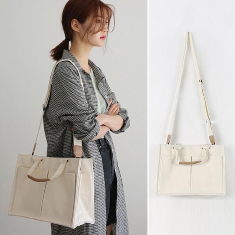 빅사이즈 캔버스 숄더백 투포켓 가방 데일리백