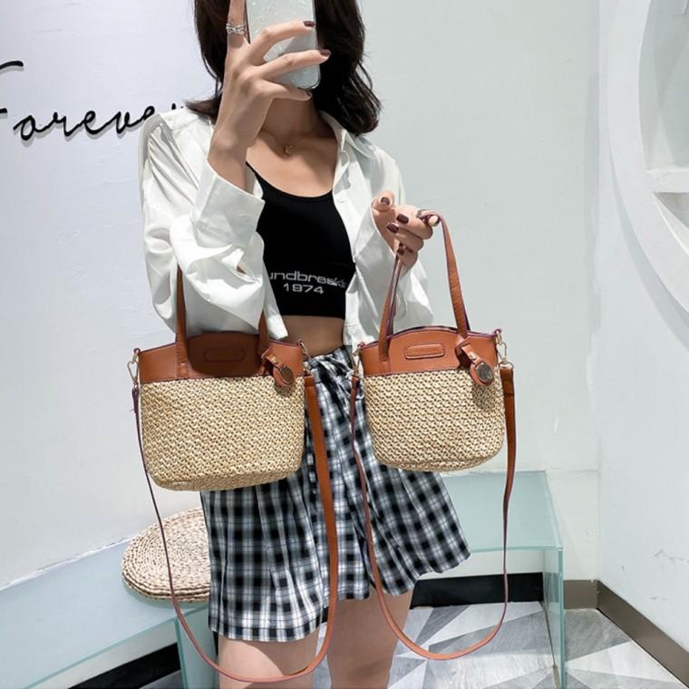 크로스 느낌 투웨이백 짜임 가방 데일리백